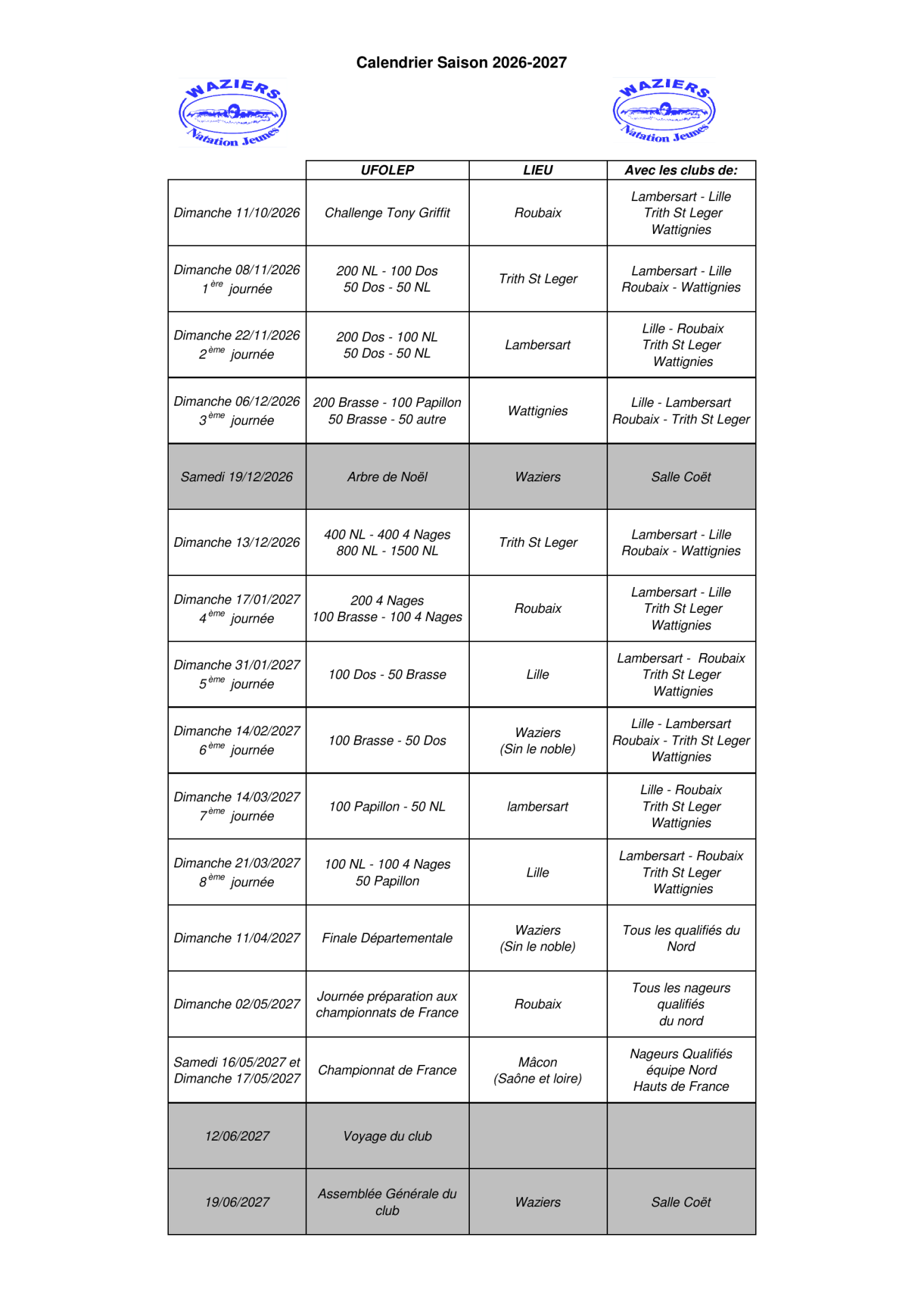 Calendrier wnj 2026 2027